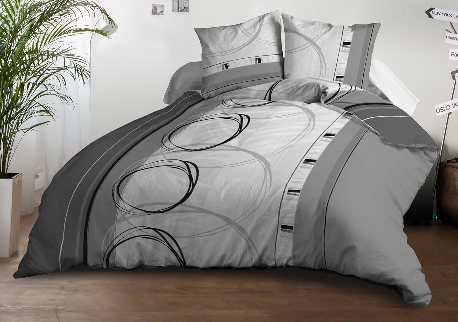 Le Linge De Jules Duvet Cover 220 X 240 Cm + 2 Pillowcases Microfibre Soft and Durable Easy Care Freewheel Grey image number 2