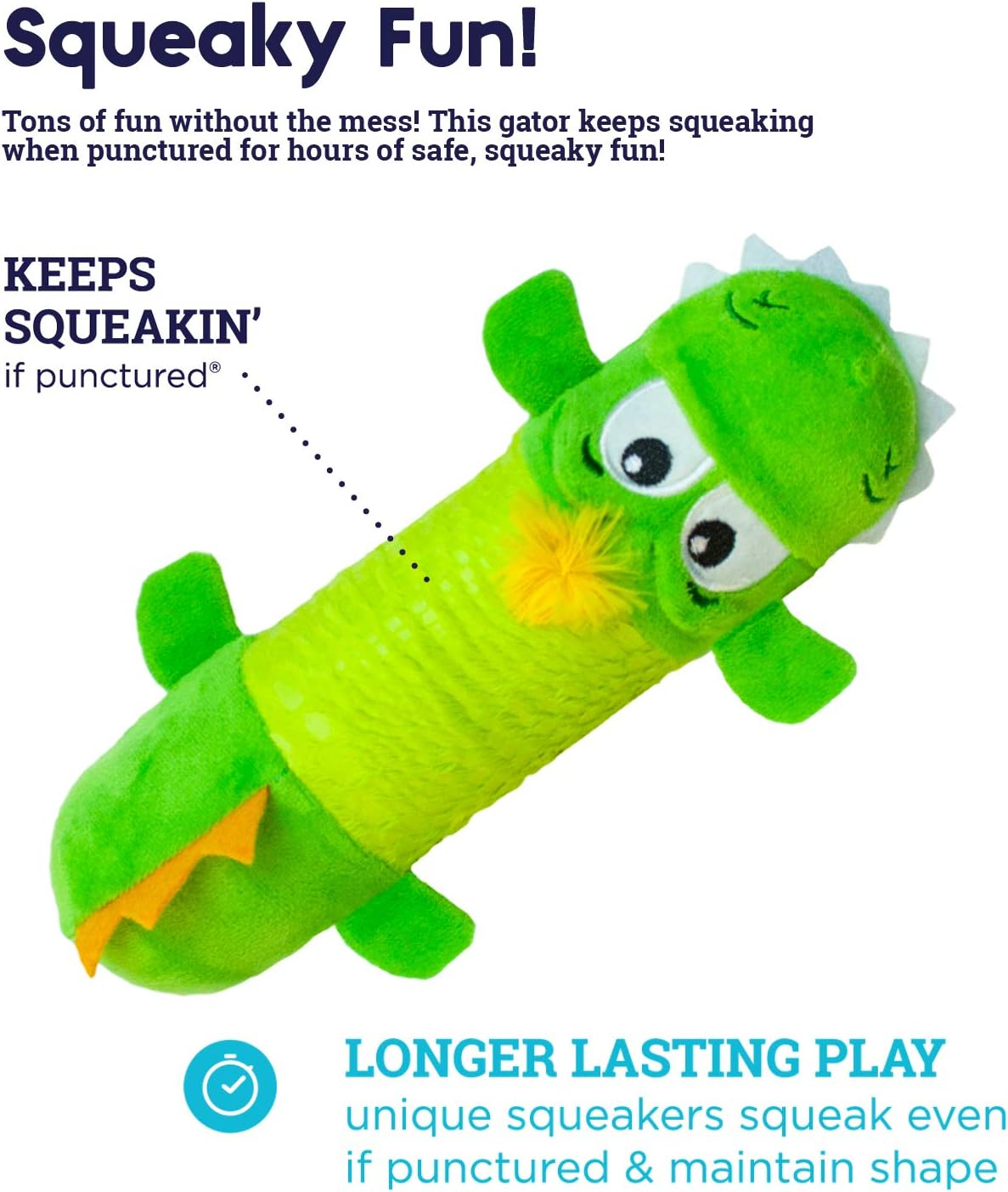 Petstages Stuffing-Free Big Squeak Gator Plush Dog Toy,L (Pack of 1) image number 5