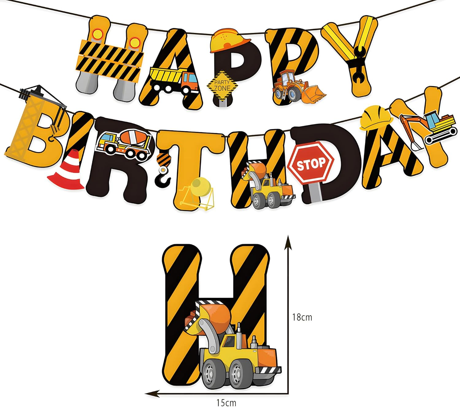 Birthday Party Decorations for Kids Construction Birthday Party Supplies Truck Car Themed Happy Birthday Banner Balloon Cake Topper for Toddler Boy Birthday Decorations Excavator Birthday Decoration image number 3