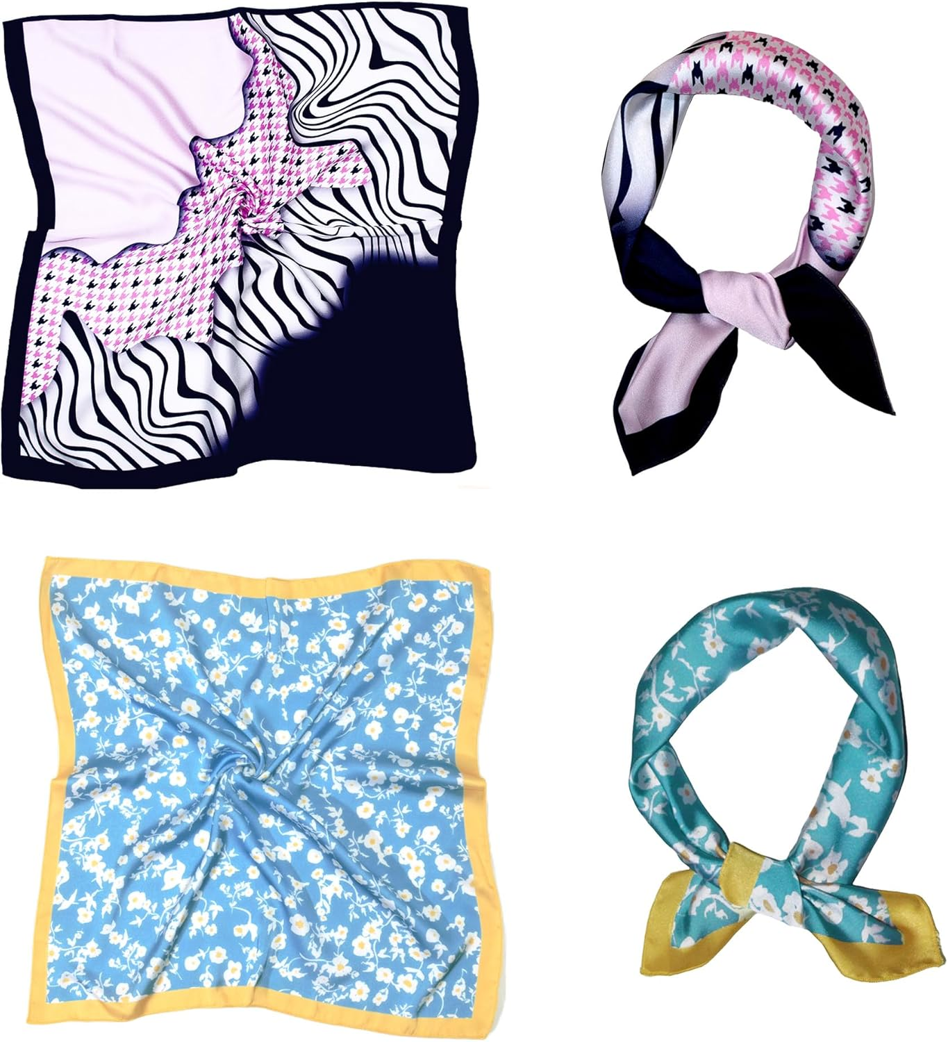 Stylfrsh Satin Silk Multi Printed 21 Inch Square Scarf Fashion Scarves Tie Neck Scarf for Mens Pack of 2