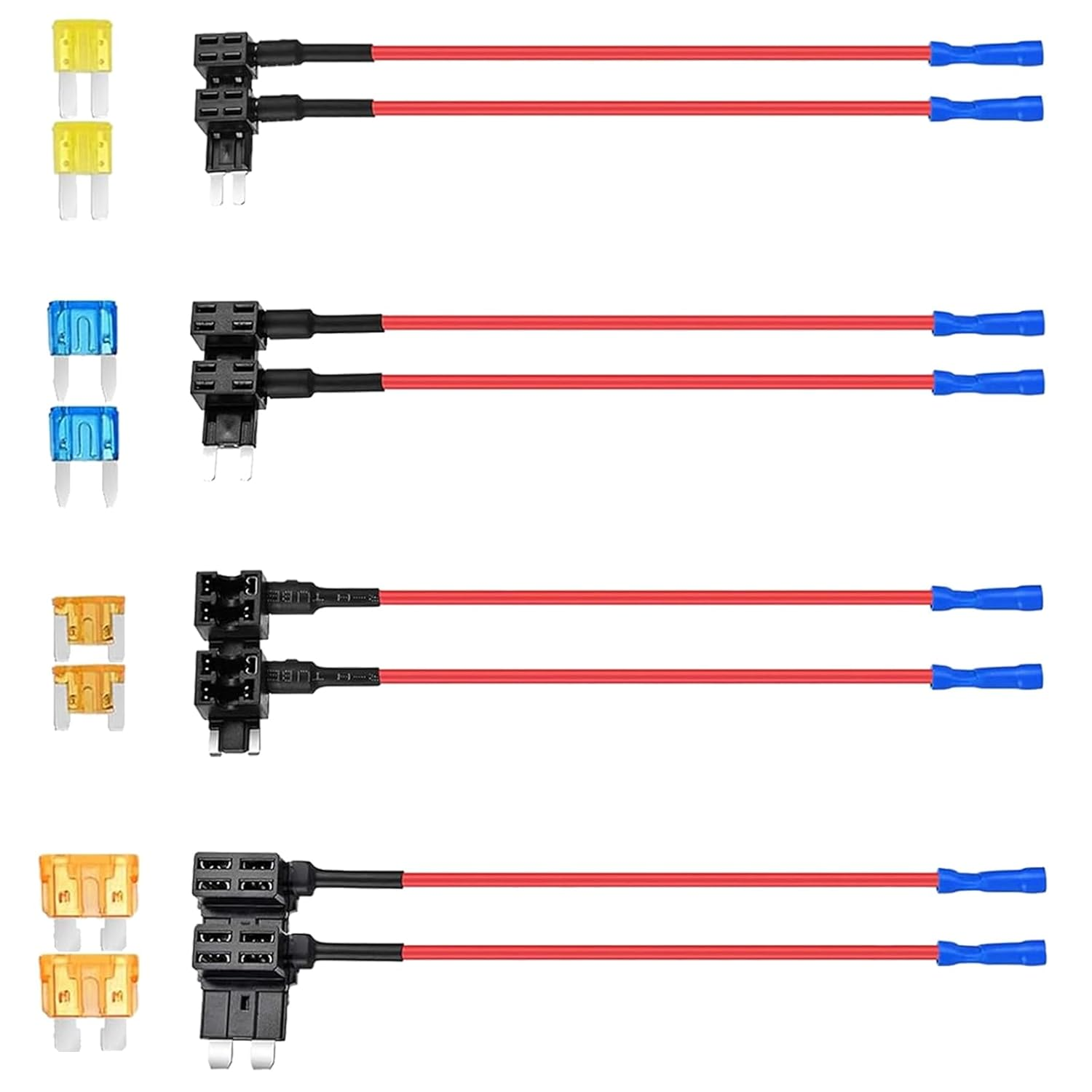 12 Pack 12V Add-A-Circuit Adapter and Fuse Kit, Standard Mini Micro2 and Low Profile Taps with Fuse for Cars Trucks Boats