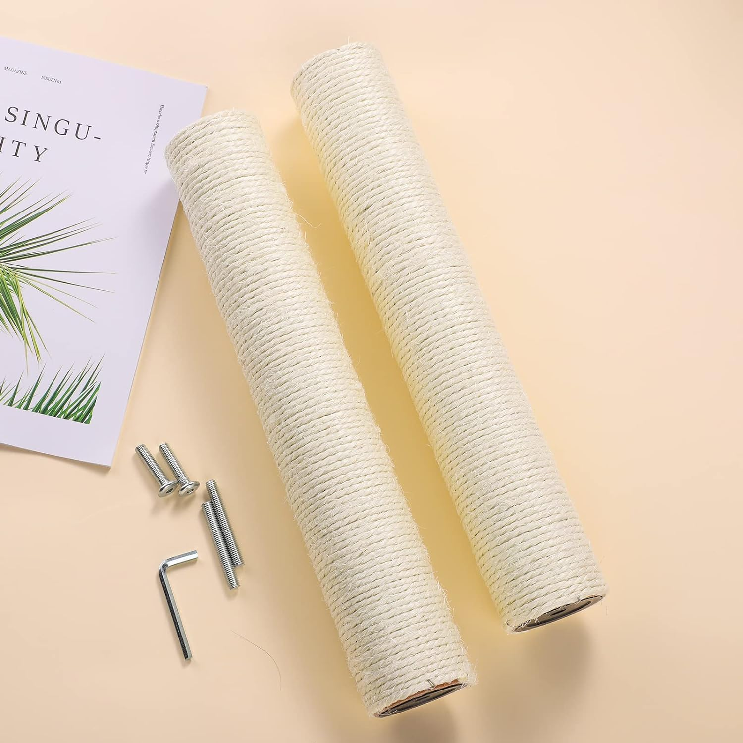 2Pcs Cat Scratching Post Replacement, 15.7 Inch Cat Tree Scratch Post with 4 M8 Screws Natural Sisal Replacement Poles for Kittens Cat Tree Tower image number 3