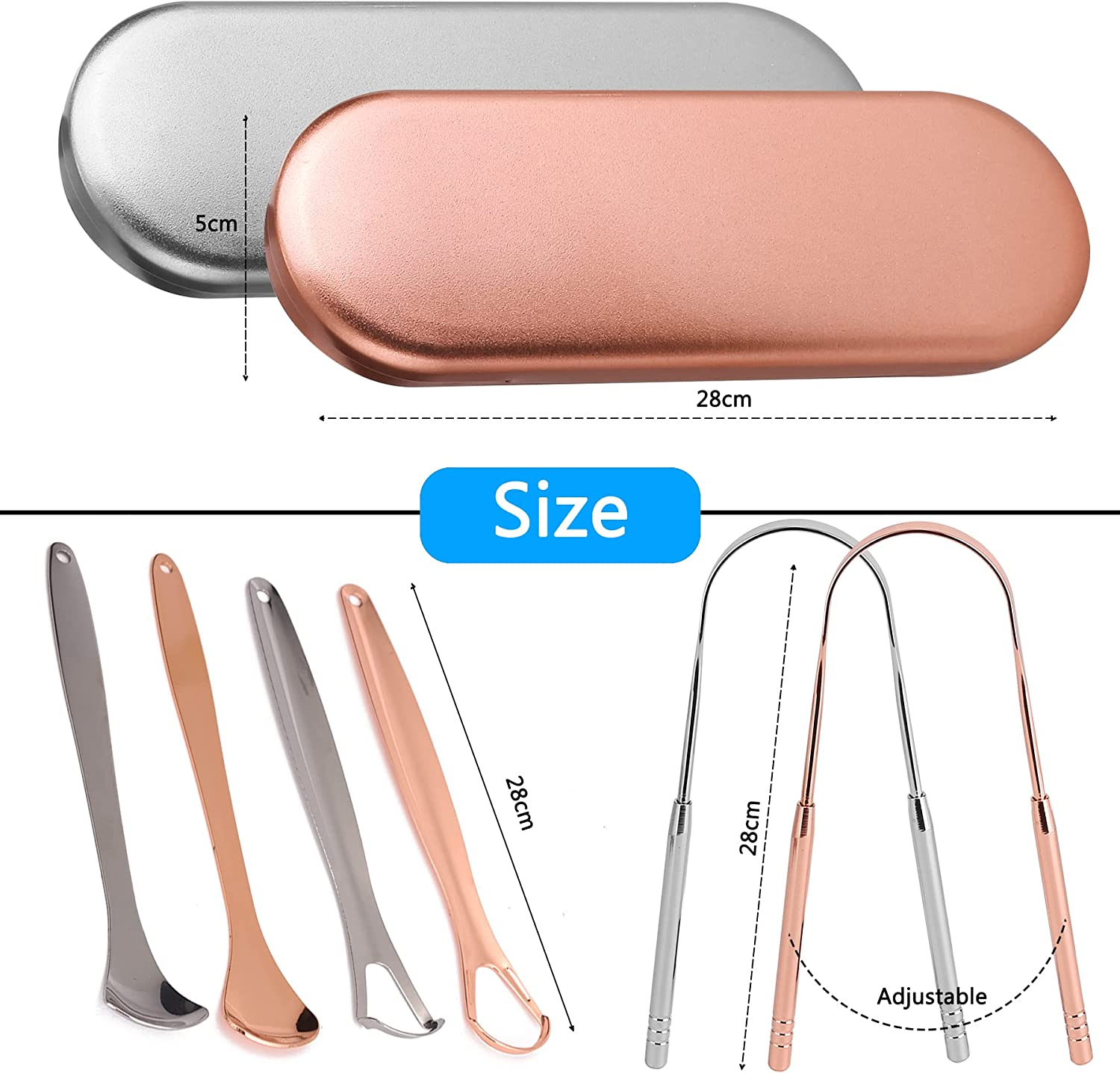 Tongue Scraper Cleaner,Medical Grade 100% Stainless Steel Tongue Scraper Set with 2 Travel Case for Healthy Oral Care for Adults Kids,Eliminate Bad Breath in Seconds,Easy to Use and Clean image number 5