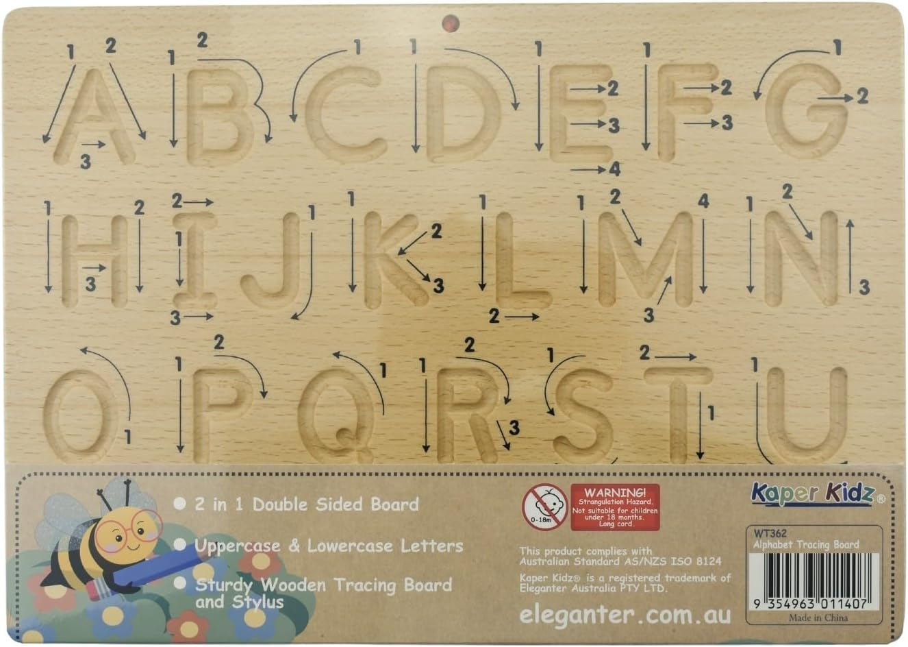 Kaper Kidz - WT362 ALPHABET TRACING BOARD DOUBLE SIDED: Upper and Lower Case Letters, Directional Arrows, Grooved Surface - Educational Tool for Preschool and Kindergarten Prep