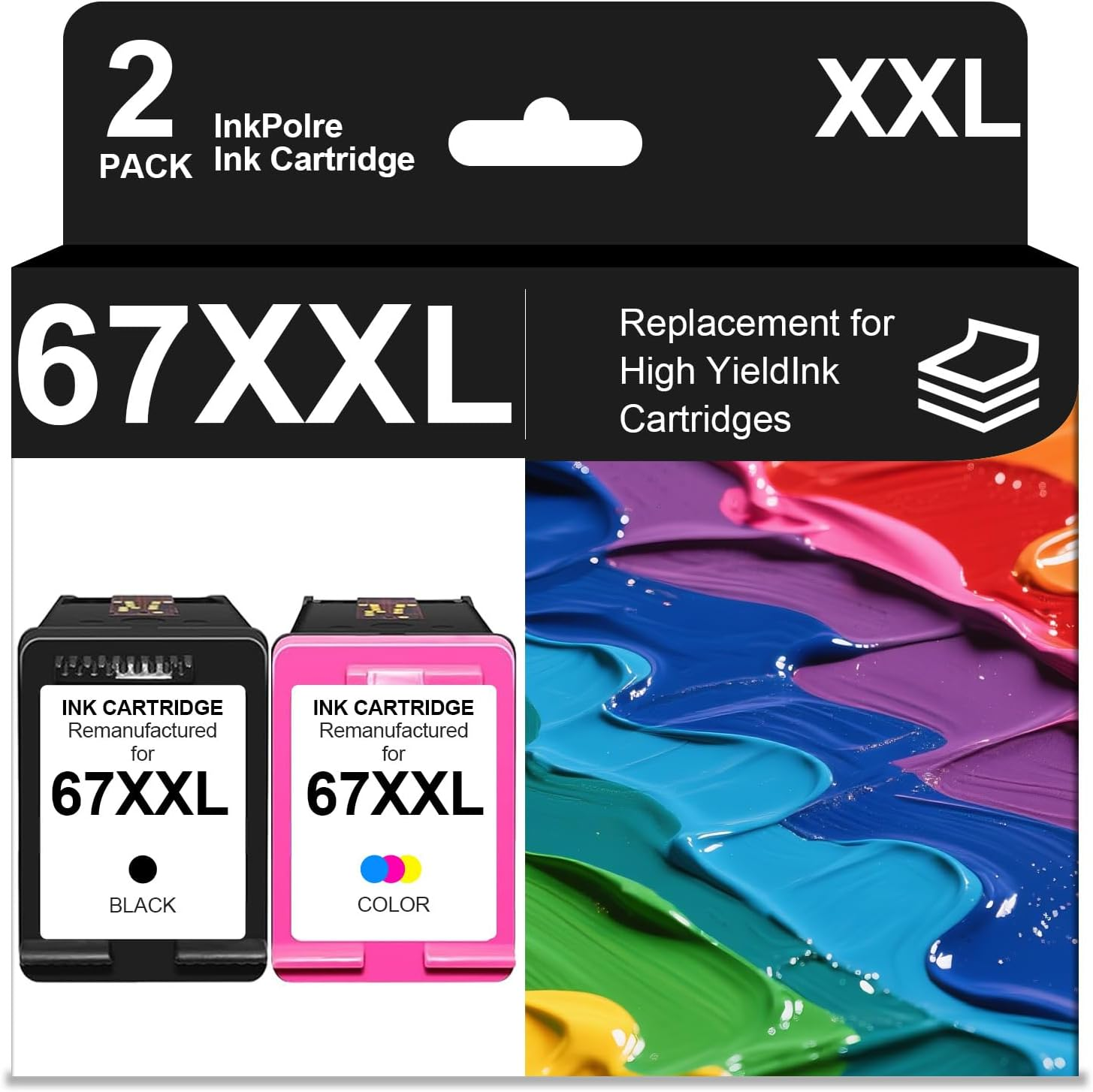 67XXL Black and Color Ink Cartridges Replacement for HP 67 67 XXL Ink Cartridges Works for Deskjet 2700 2755E 2700E 4155E 4100 4155 Envy 6400 6055E 6000 6455E 2 Pack(1 Black, 1 Color) image number 5