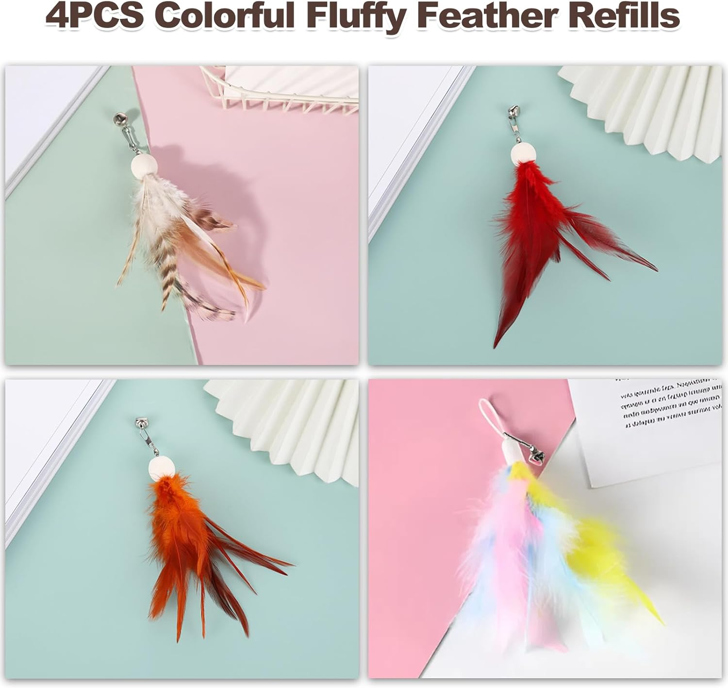 Adpartner Cat Wand Toys, 10-Pack Feather Teaser Cat Toy Set with 8 Feather Refills & 2 Flexible Steel Wire Teaser Wands, Interactive Cat Feather Toys for Indoor Cats to Play Chase Exercise image number 3