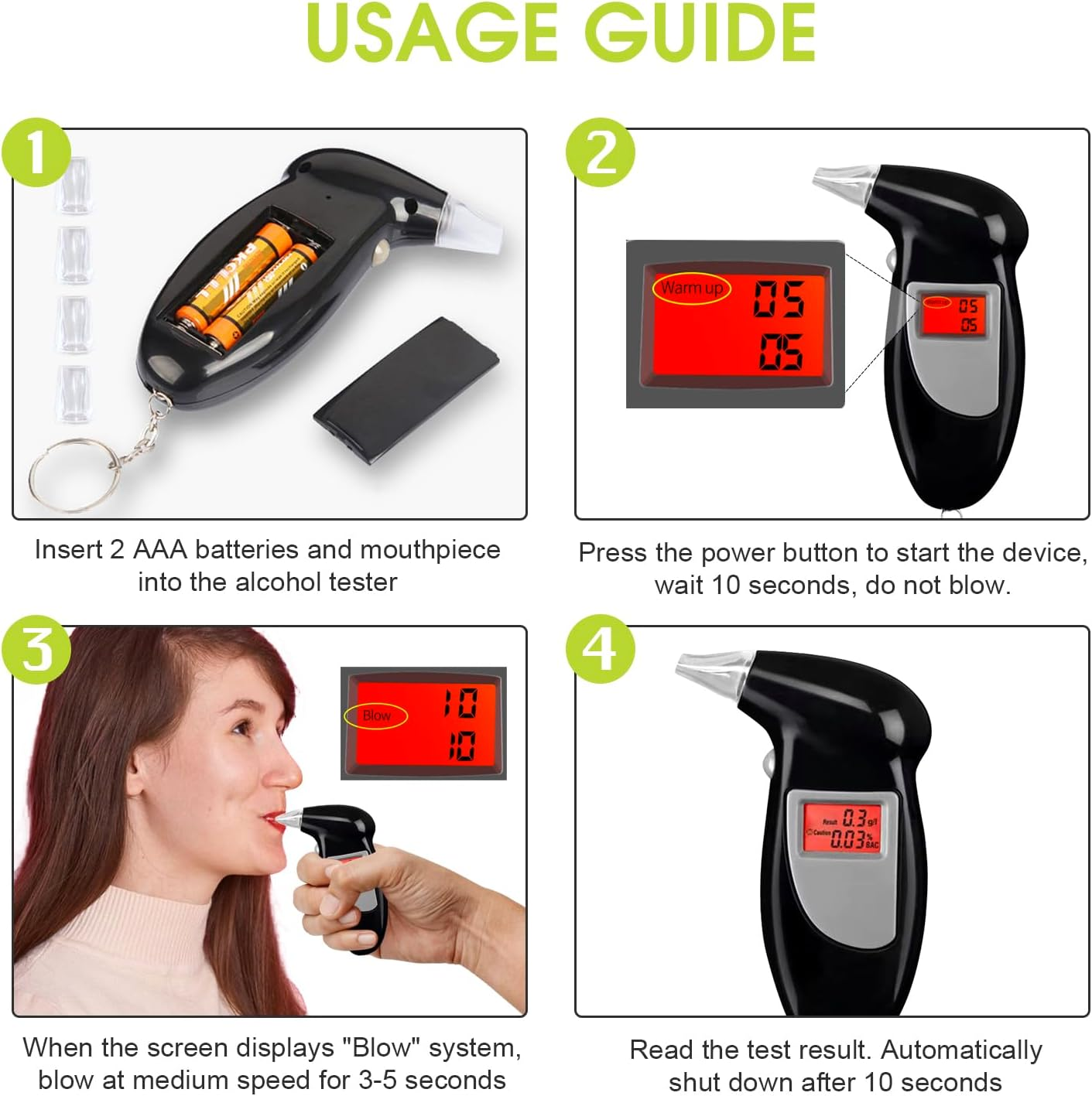 Chamgeco Alcohol Checker Breath Alcohol Tester, Portable Alcohol Breathalyzer Tester with Keychain, Professional-Grade Accuracy Digital Alcohol Detector Breath Checker Analyzer with 5 Mouthpieces image number 2