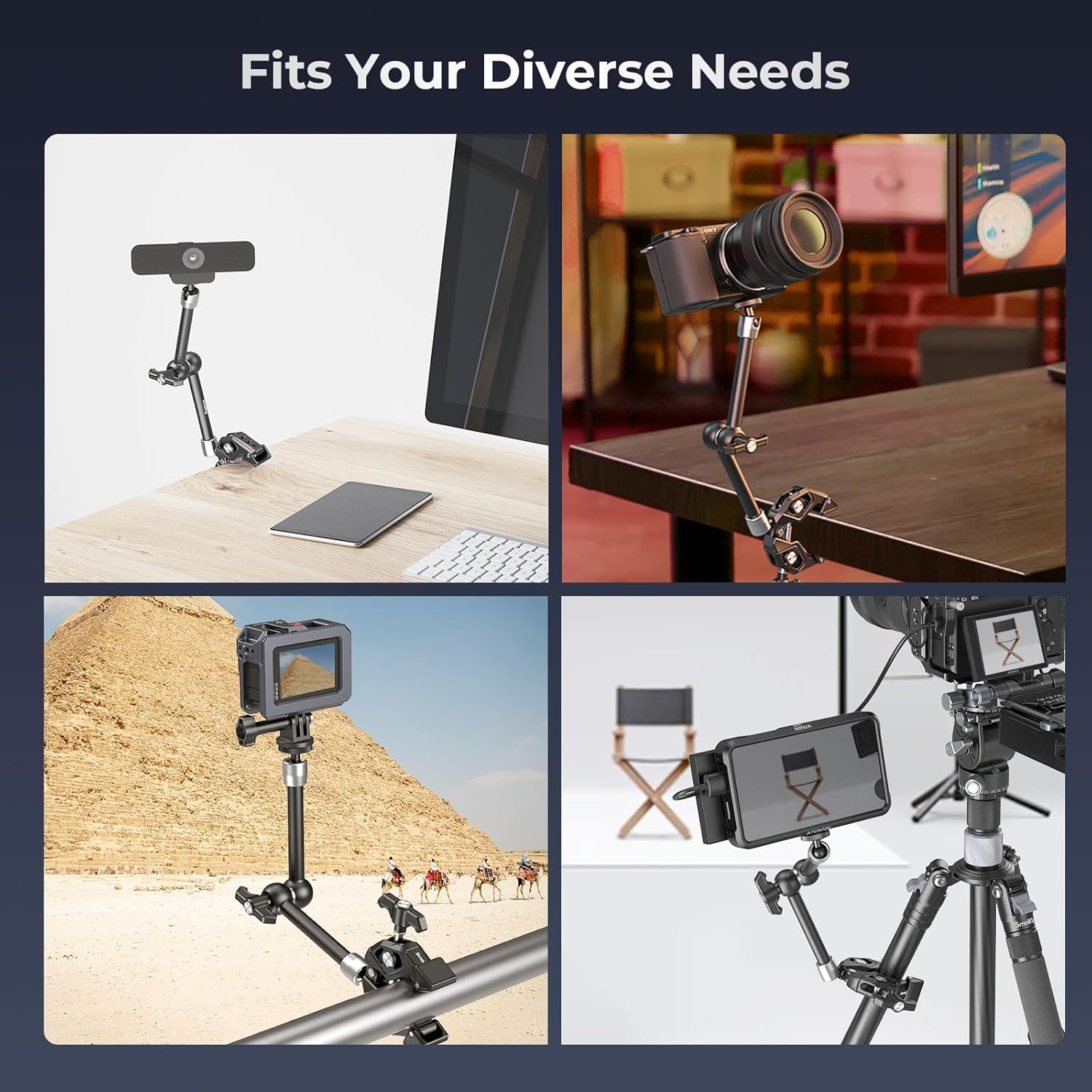 SMALLRIG Magic Arm Clamp Kit, Camera Mount Articulating Friction Arm W Super Clamp, W 1/4"-20 Screw and Thread Hole, for Camera, Light, Monitor, Webcam or Action Camera &le;1.5Kg, for Table, Tube 4454 image number 1