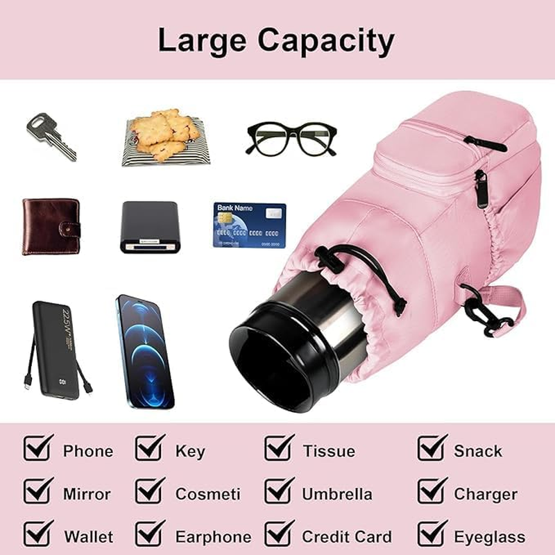 Water Bottle Holder with Strap 32Oz - 40Oz Insulated Water Bottle Carrier Bag Outdoor Sling Bag with Phone Pocket Sports Water Bottle Sleeve for Hiking Travelling Camping - Pink image number 2