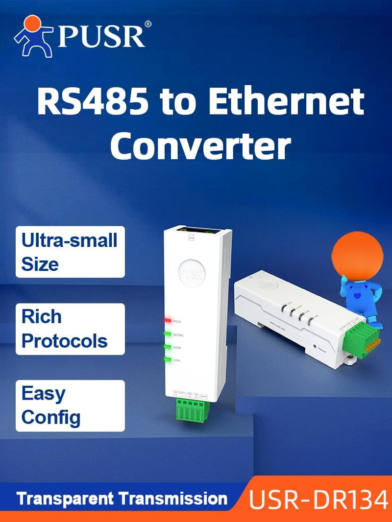 PUSR Din Rail Lipstick RS485 to Ethernet Server for Serial Devices Modbus Gateway 2 Ports USR-DR134 image number 2
