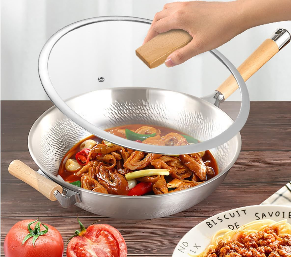 304 Stainless Steel Non-Stick Frying Pan for Gas Stoves Ideal for Stir-Frying Soup Making Non-Scalding Handle Induction Frying Pan image number 1
