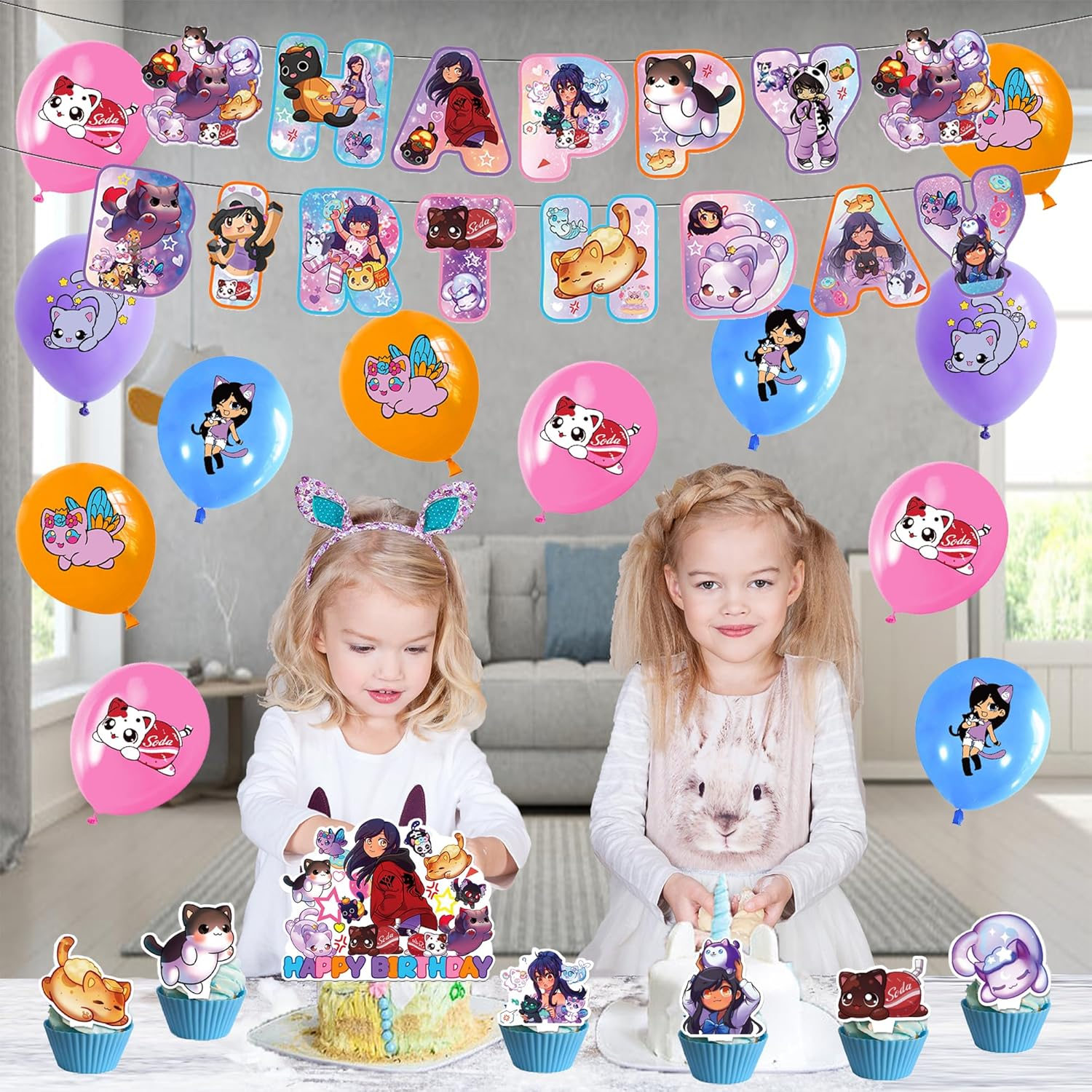 Aphmau Cat Birthday Party Decoration - Cat Balloons, Plushies, Cake Topper, Garland image number 2