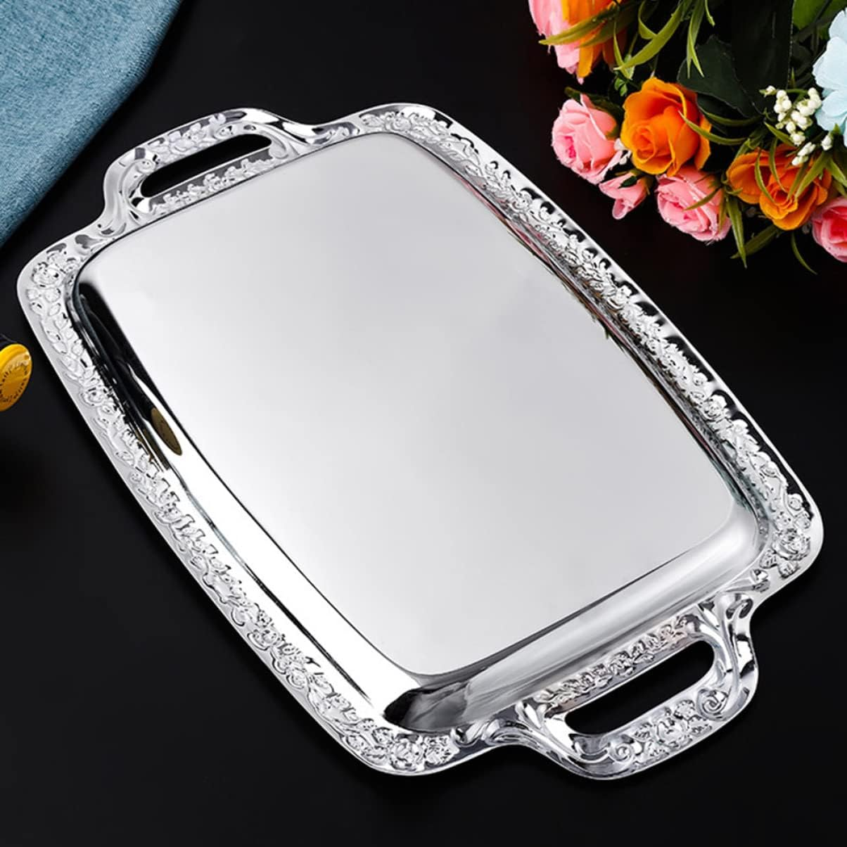 STOBAZA Silver Tray Decorative 1Pc Bread Tray Metal Cookie Plate Simple Rectangular Silver Tray image number 4