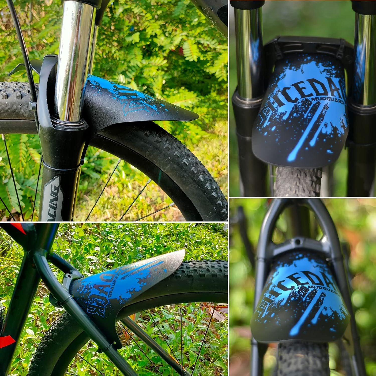 NICEDACK Bike Fender, 2PCS MTB Mud Guard Front and Rear Compatible Bicycle Mud Guard Set Downhill Mountain Bike Mudguard Fits 650B 20" 26" 27.5" 29 Inch and Fat Bicycle (Blue) - Grey image number 4