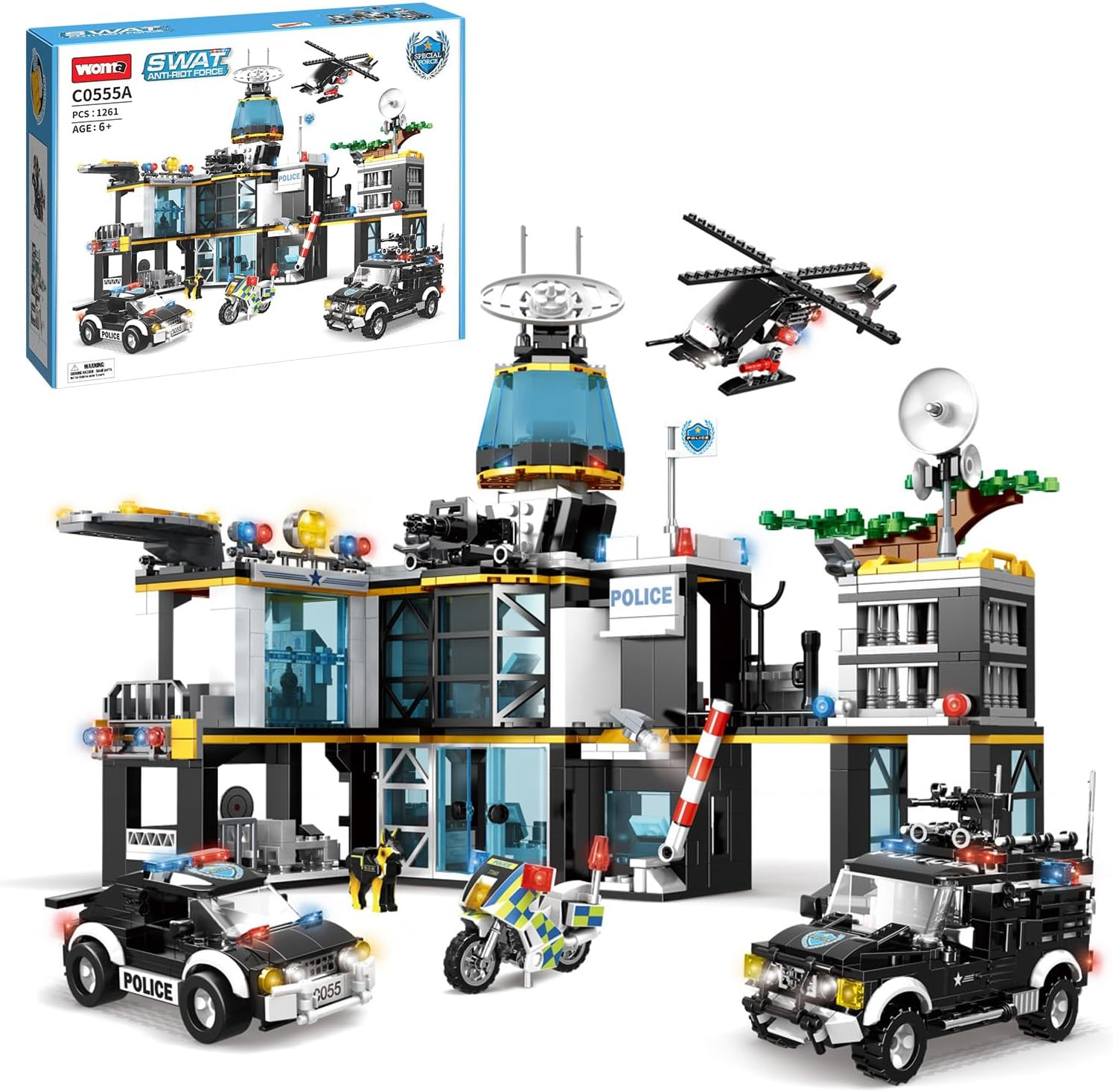 City Police Station Building Blocks Set, Police City Building Toys with Helicopter, Motorcycle, Police Cars, STEM Toys for Kids Age 6+, 1261 Pieces image number 5