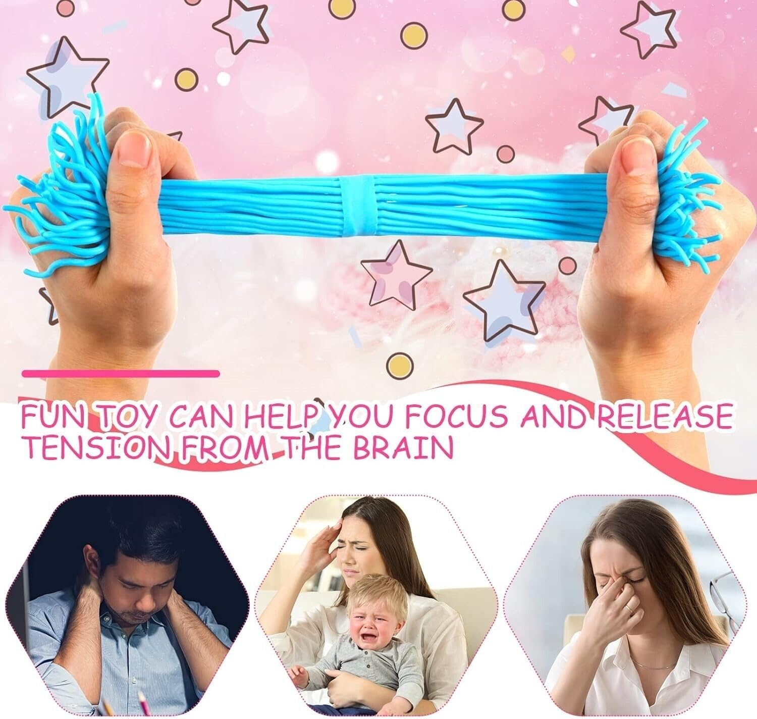 6Pcs Ramen Noodle Fidget Toy Stretchy Spaghetti Ball Ramen Noodles Sensory String Toy for Stress Relieving Early Education for Birthday Party Holiday Easter Basket Stuffing (Multi Color) image number 3