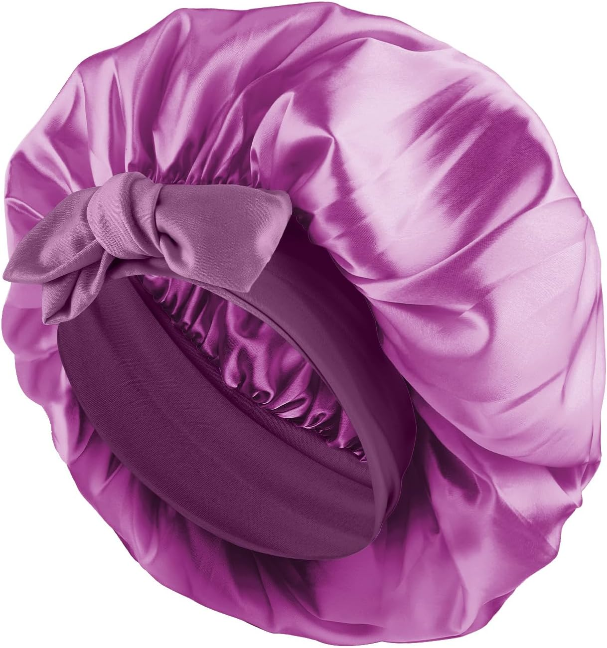 Abeillo Silk Sleep Bonnets for Women, 1PC Adjustable Satin Night Sleeping Cap Soft Elastic Band Silk Bonnets for Sleeping, Hair Bonnet with Tie Band for Curly Hair Braid Women (Wine Red)