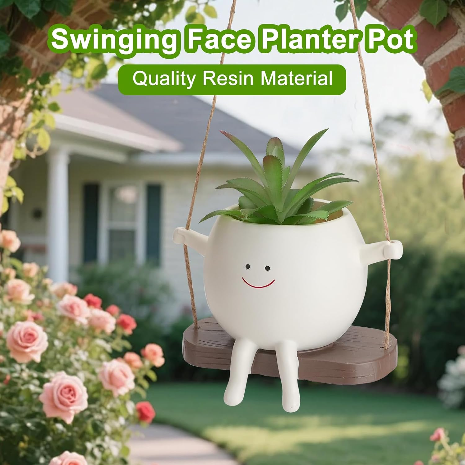 WRENYZK 2 Pcs Hanging Flower Pots, Resin Succulent Planter, Cute Swinging Planters, Funny Plant Holder with Hooks and Transplanting Tools, Suitable for Indoor and Outdoor Decoration image number 2