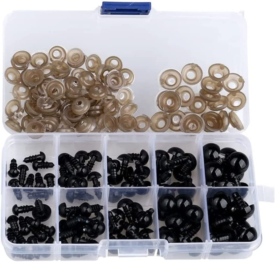 200PCS Plastic Safety Eyes with Washers, 12Mm Black Solid Doll Eyes for Teddy Bear, Amigurumi, Puppet Making, Stuffed Animals and Crafts, Child-Safe with Locking Backs image number 6