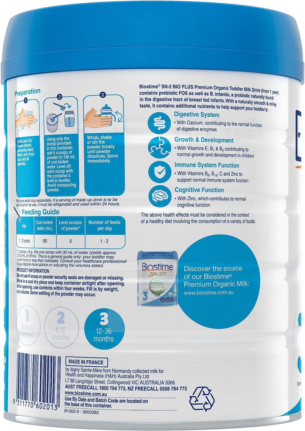 Biostime SN-2 BIO plus Premium Organic Toddler Milk Drink 800G image number 2