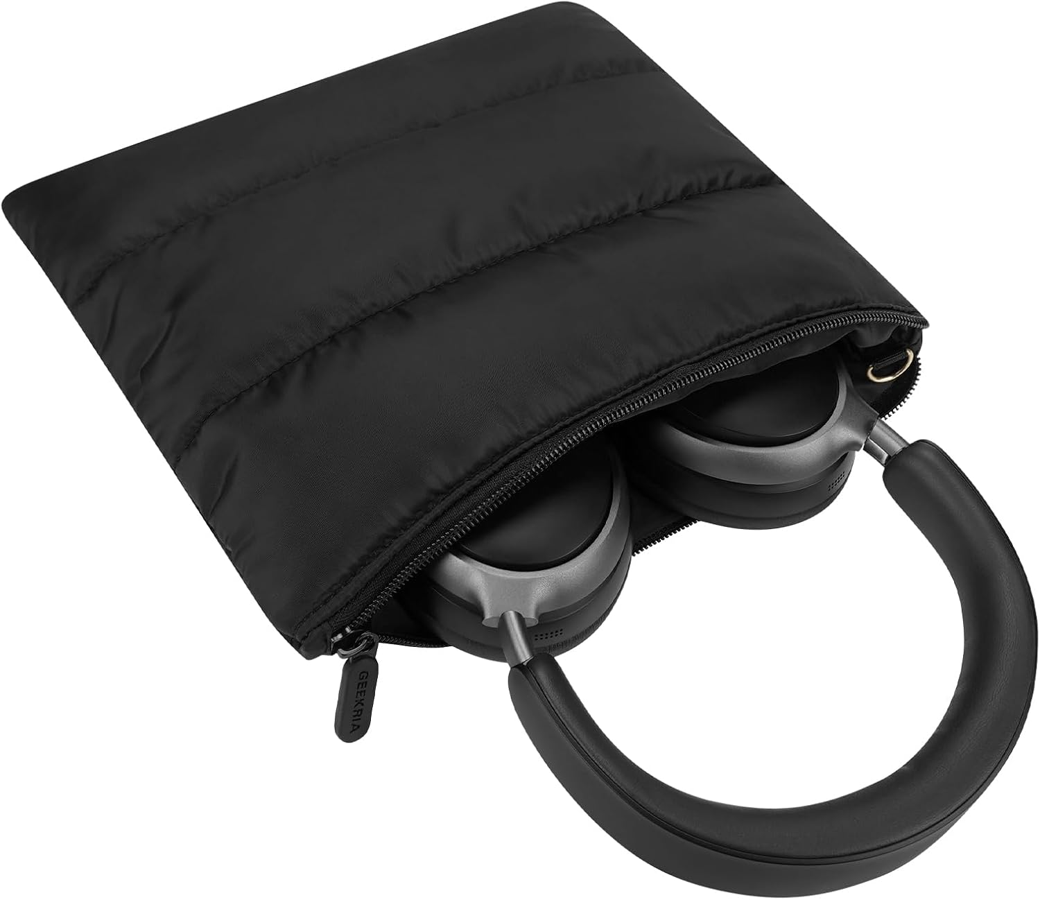 Geekria NOVA Headphones Puffy Pouch, Compatible with Bose Qcultra, QC45, JBL Tune 520BT, Sony WH-CH720N and More, Headset Carrying Bag, Soft Travel Pouch Case for Over-Ear Headphones (Black) - White image number 4