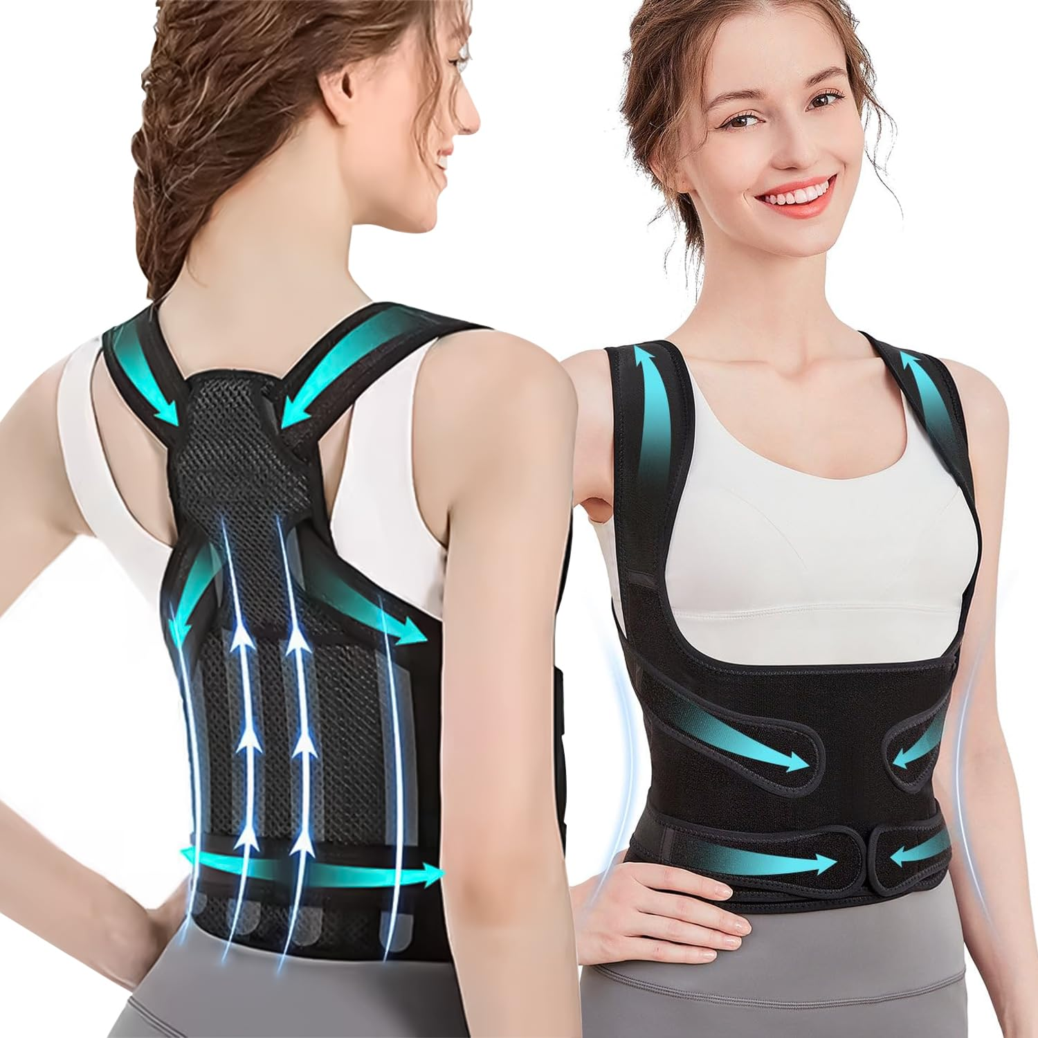 Necomi Posture Corrector,Upgraded Full Back Brace Support, Posture Corrector for Women and Men, Adjustable Shoulder Straightener for Improving Back Posture, Relieves Pain, Lumbar,Shoulder Pain