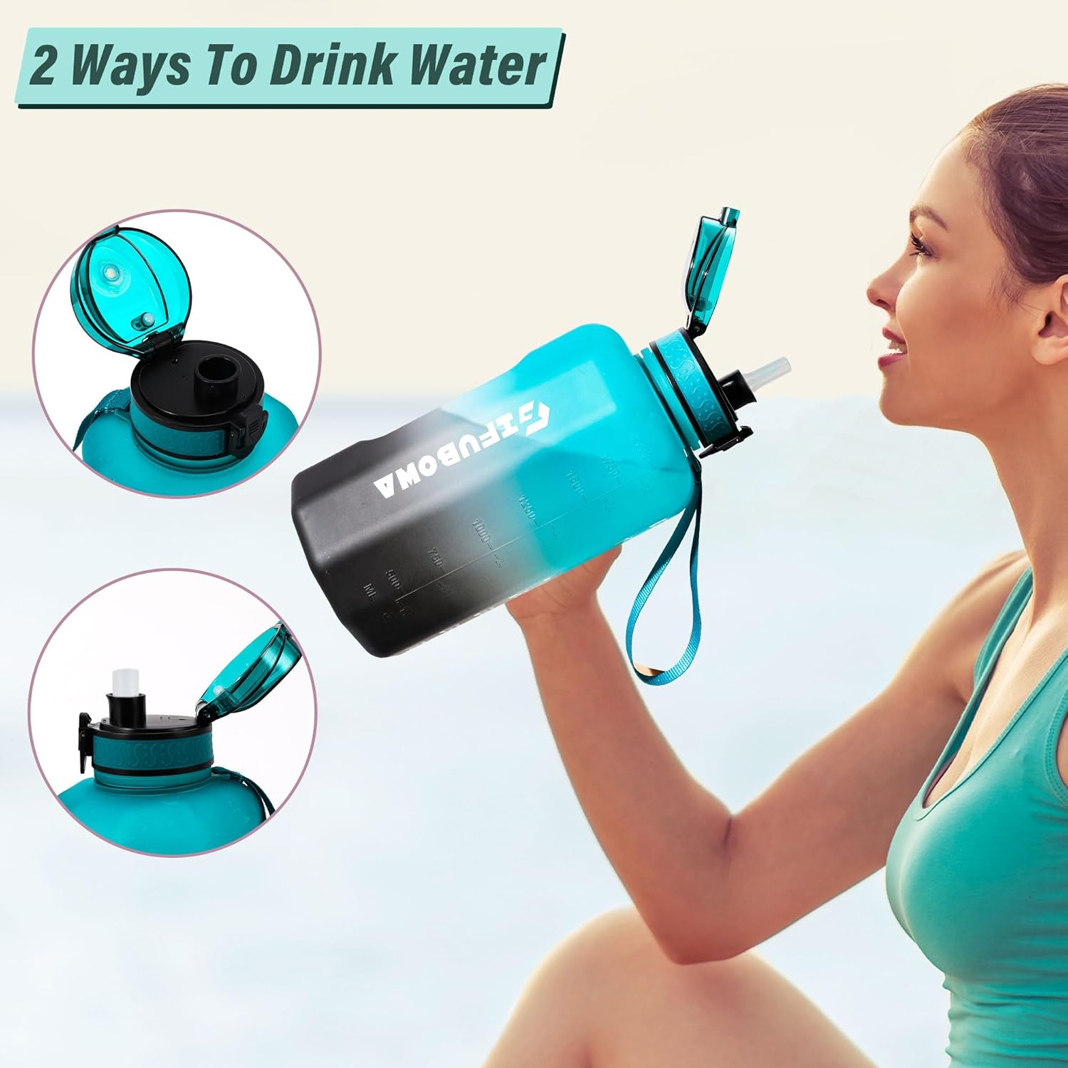 GIFUBOWA Large Water Bottle 2.2 Liter with Straw BPA Free Big Drinks Jug for Gym Sport image number 6