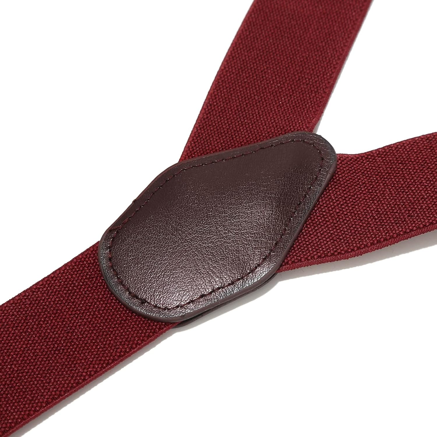 Adjustable Dark Red Mens Braces | Strong with Leather Crosspatch Y Style Brace Suspenders Wide Thick 3.5 Cm 6 Button | Smart City Suit Style Shirt, Wine Red, One Size image number 3