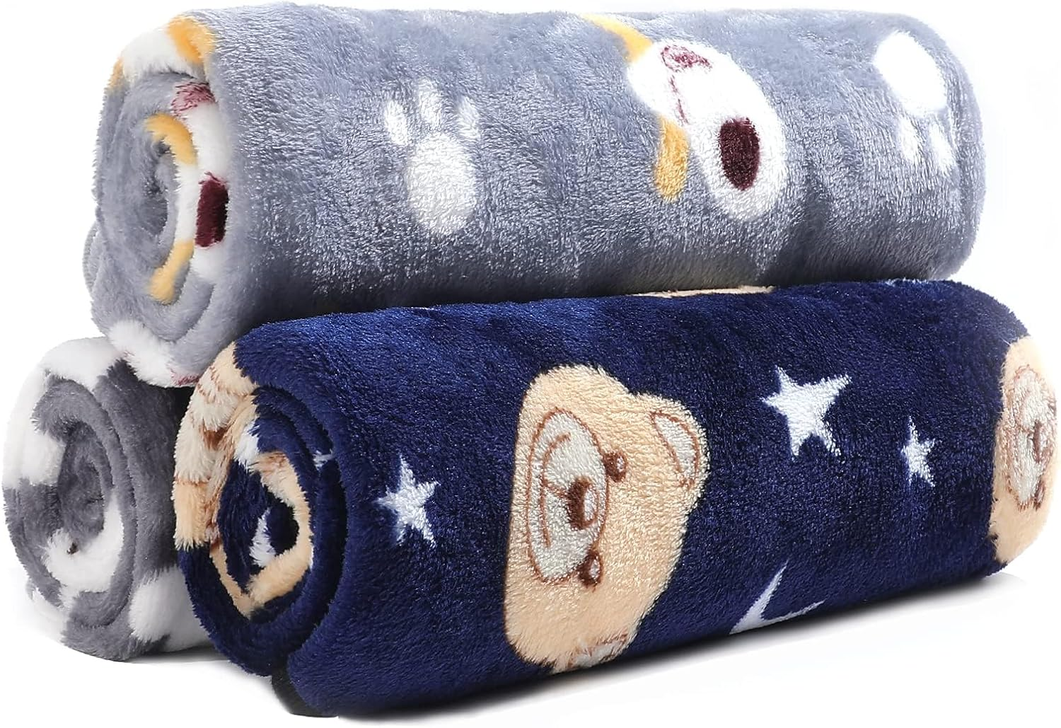 COMSLE Dog Blanket Cat Blankets Washable and Fluffy Pack of 3 Soft Warm Fleece Pet Blankets for Small Medium Dogs Cats Pet Blanket Sleeping Mat for Sofa Bed Star Pattern 104 X 76 Cm
