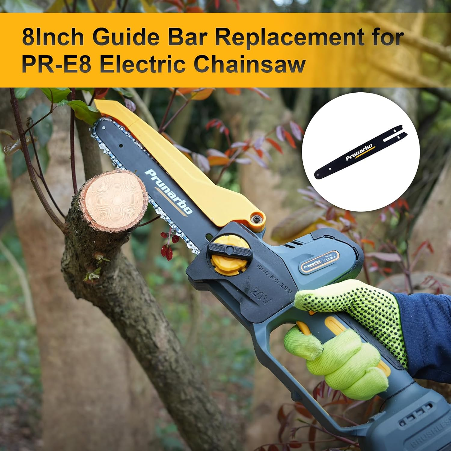 8Inch Small Battery Chainsaw Bar, Chain Saw Blade Replacement for Prunarbo PR-E8 Mini Electric Hand Saw Cordless for Wood Cutting Trimming Gardening Tool Accessories (Guide Bar-1Pc) image number 1