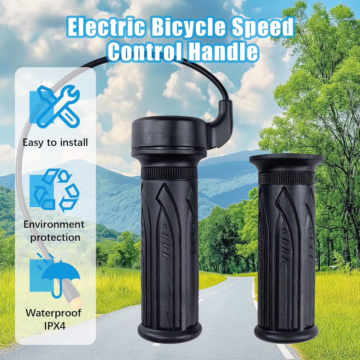 Electric Bicycle Throttle Handle, 20X Full Half Twist Ebike Throttle Grip Electric Bicycle Scooter Twist Handlebar with Waterproof Plug for Ebike
