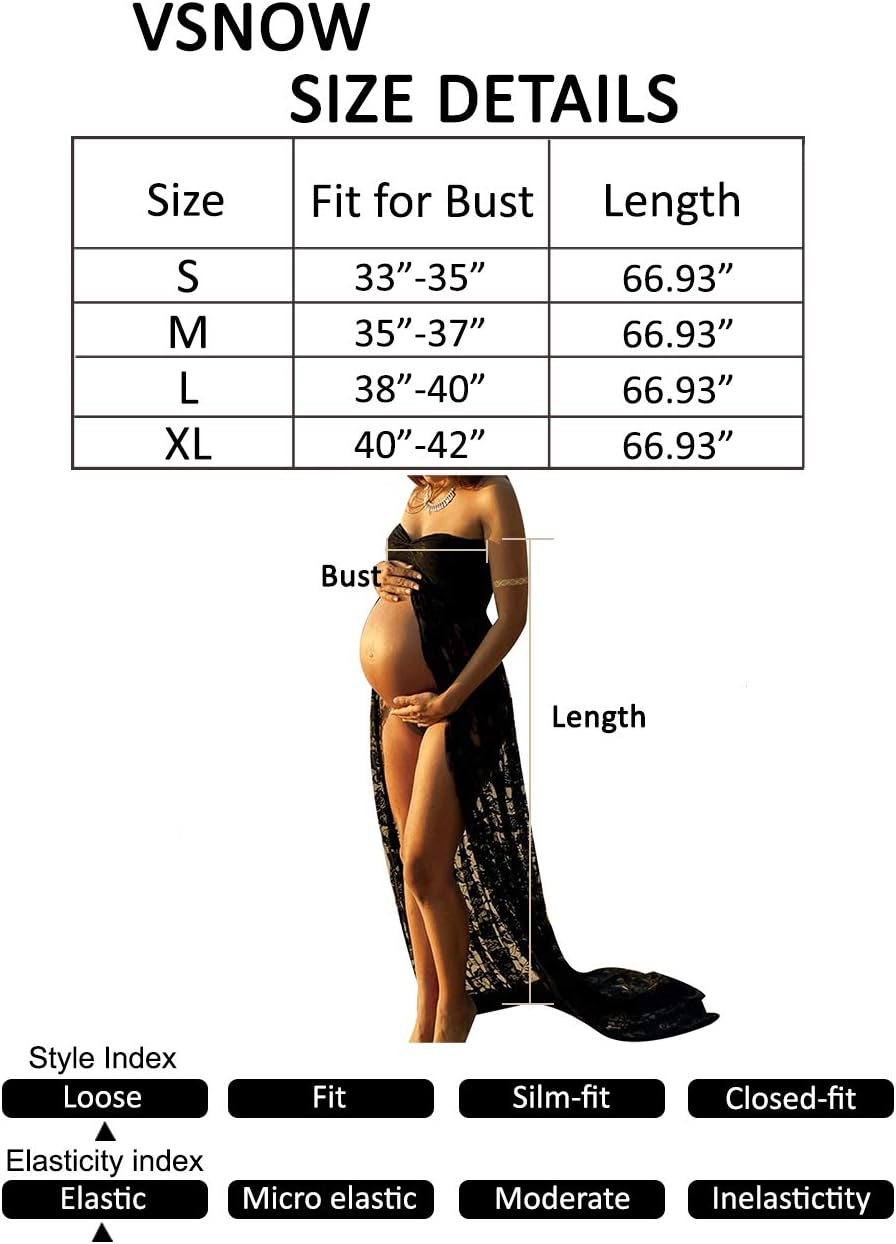 VSNOW Maternity off Shoulder Lace Photography Dress Front Split Sleeveless Maxi Chiffon Gown for Photoshoot image number 3