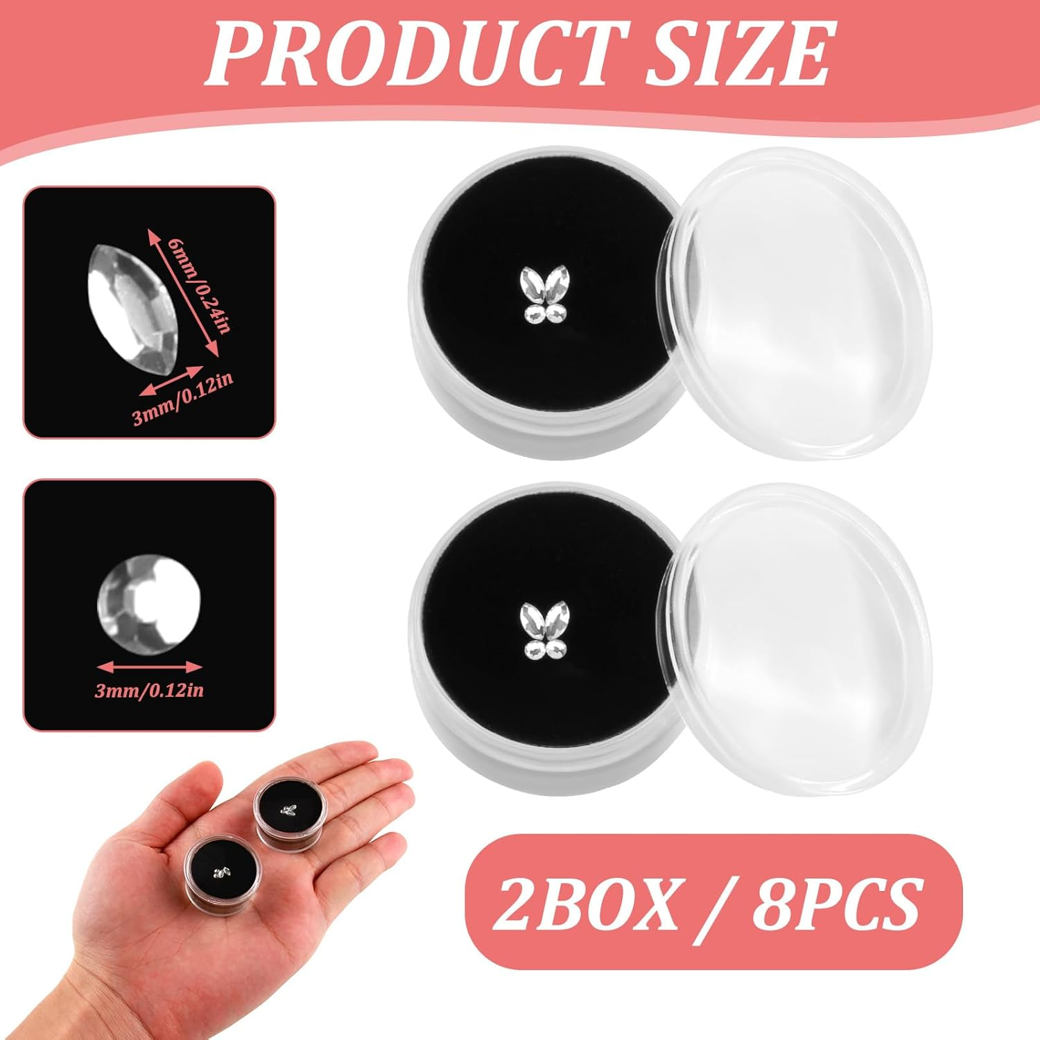 Tooth Crystal, 8 Pieces Tartar Tooth Decorations, Teeth Gemstone Beauty Dental Diamond, Tooth Crystal Ornaments Crystal Decor for DIY Nail and Teeth Decoration - Transparent White image number 4