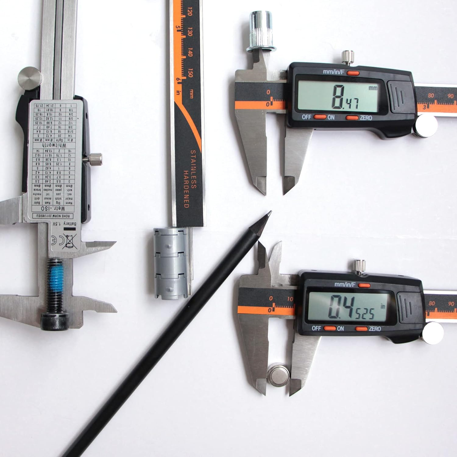 Auto-Off Inch/Millimeter/Fraction 6 Inch Digital Caliper Measuring Tool Micrometer Stainless Steel Body with Large LCD Screenperfect for Diy/Household/Accuracy Measurement