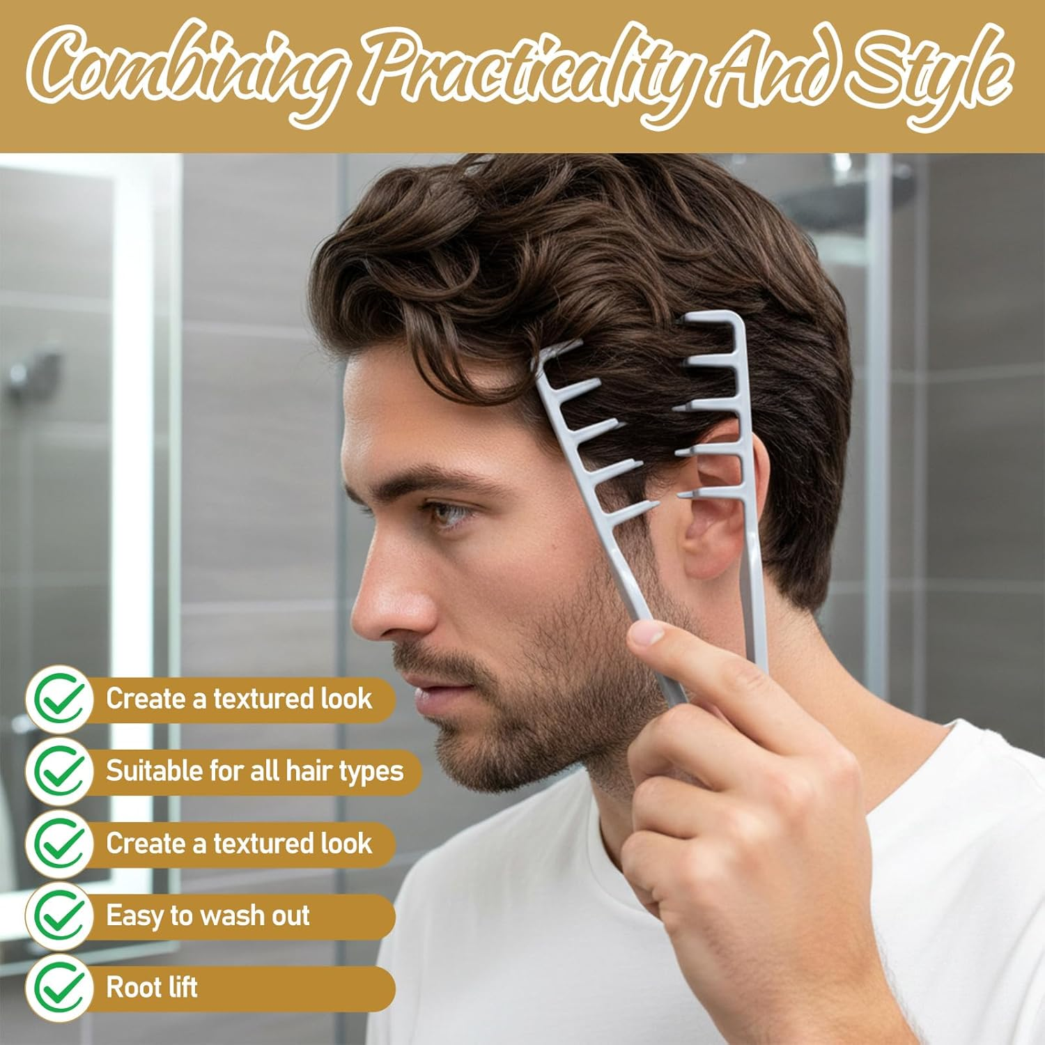 Ptwola 2 Pcs Texture Comb Volumizing Wide-Tooth Hair Styling Comb Men'S Fluffy Texture Styling Combs Fringe Parting Brush with Textured Grip Hair Stylings Appliances for Women Men Most Hairtypes image number 3