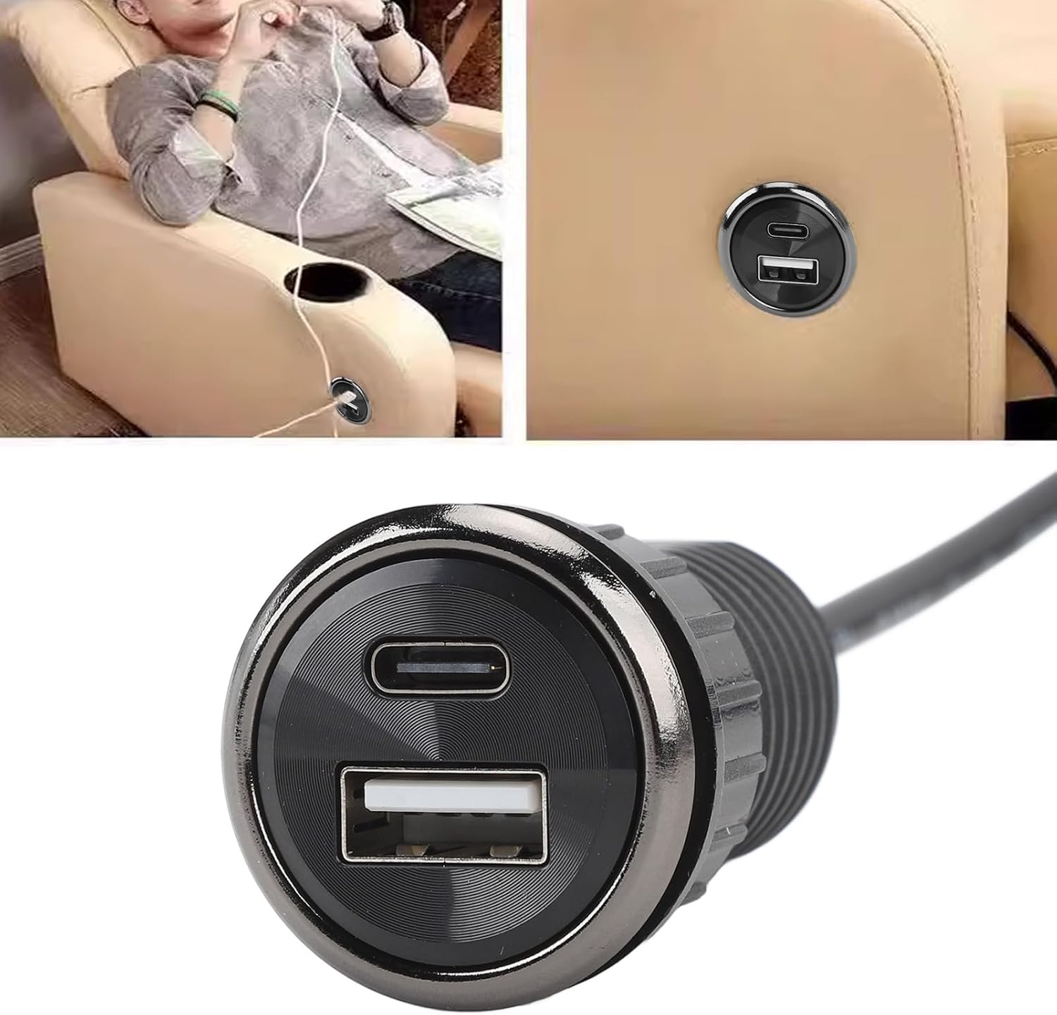 Desktop Power Grommet - Recessed Flush Mount Socket with USB Charging Ports, for Office Conference Tables, Desks, and Workstations to Keep Your Space Organized and Tidy image number 3