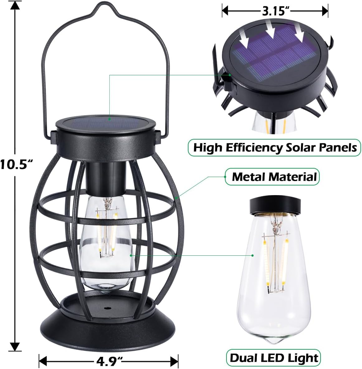 Leidrail Solar Outdoor Lights Hanging Solar Lantern Metal Solar Lights Outdoor Waterproof Lanterns Decorative Outdoor Lights Solar Powered for Garden Yard Patio Pathway 2 Pack image number 2