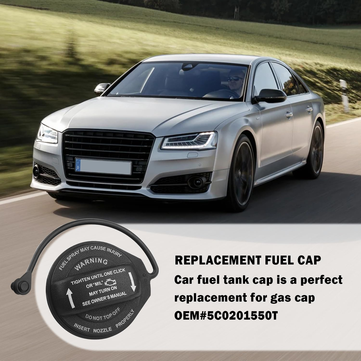 Automotive Gas Cap Replacement Oem#5C0201550T,Tight-Sealing Fuel Cap for Fuel Protection,Fuel Tank Cap Compatible with Volkswagen Golf Sportwagen Audi A4/A5/A8/S4/S5/S5/Q5 image number 2