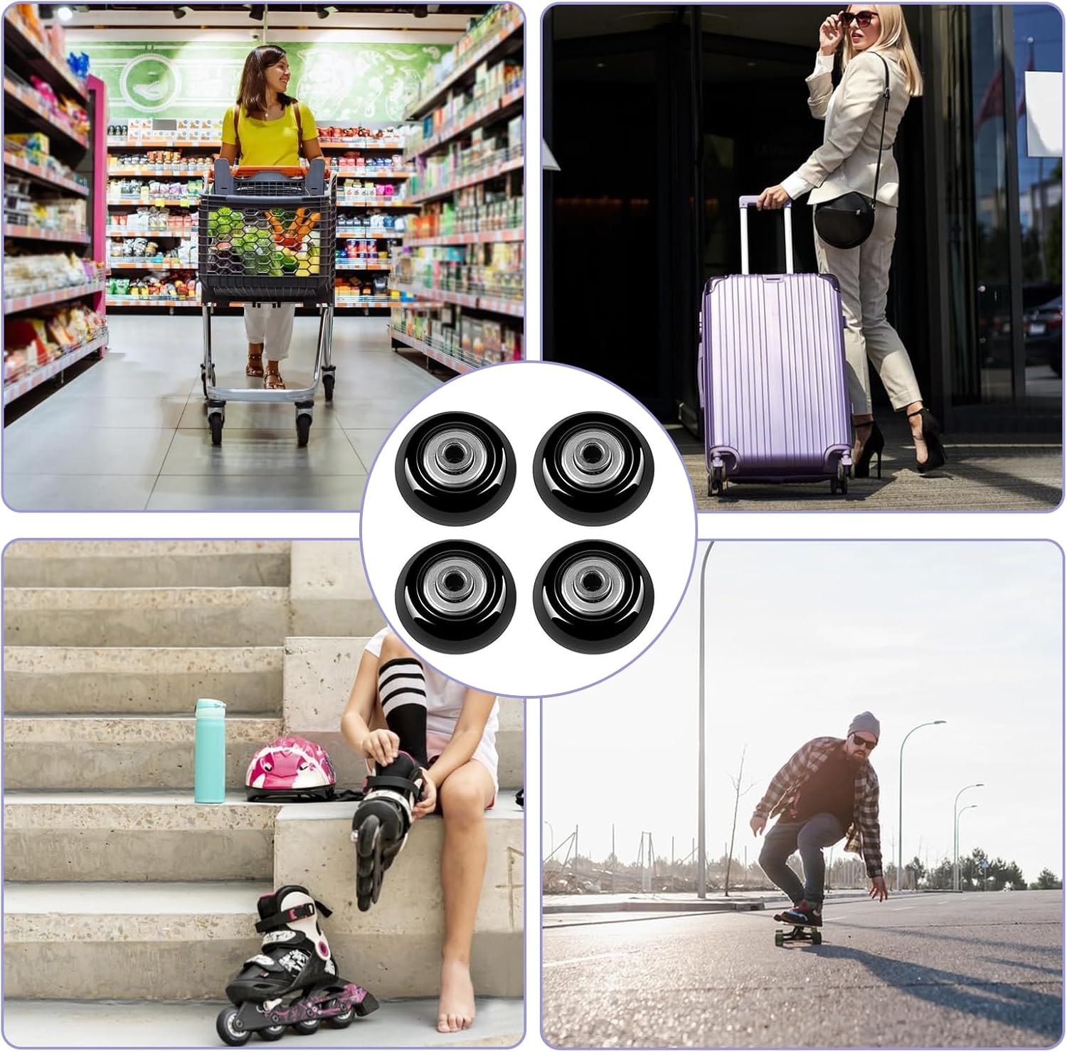 4-Pack Luggage Suitcase Replacement Wheels, 50Mm X 18Mm Rubber Swivel Caster Wheels Repair Kits for Suitcase Inline Skate Caster Board image number 6