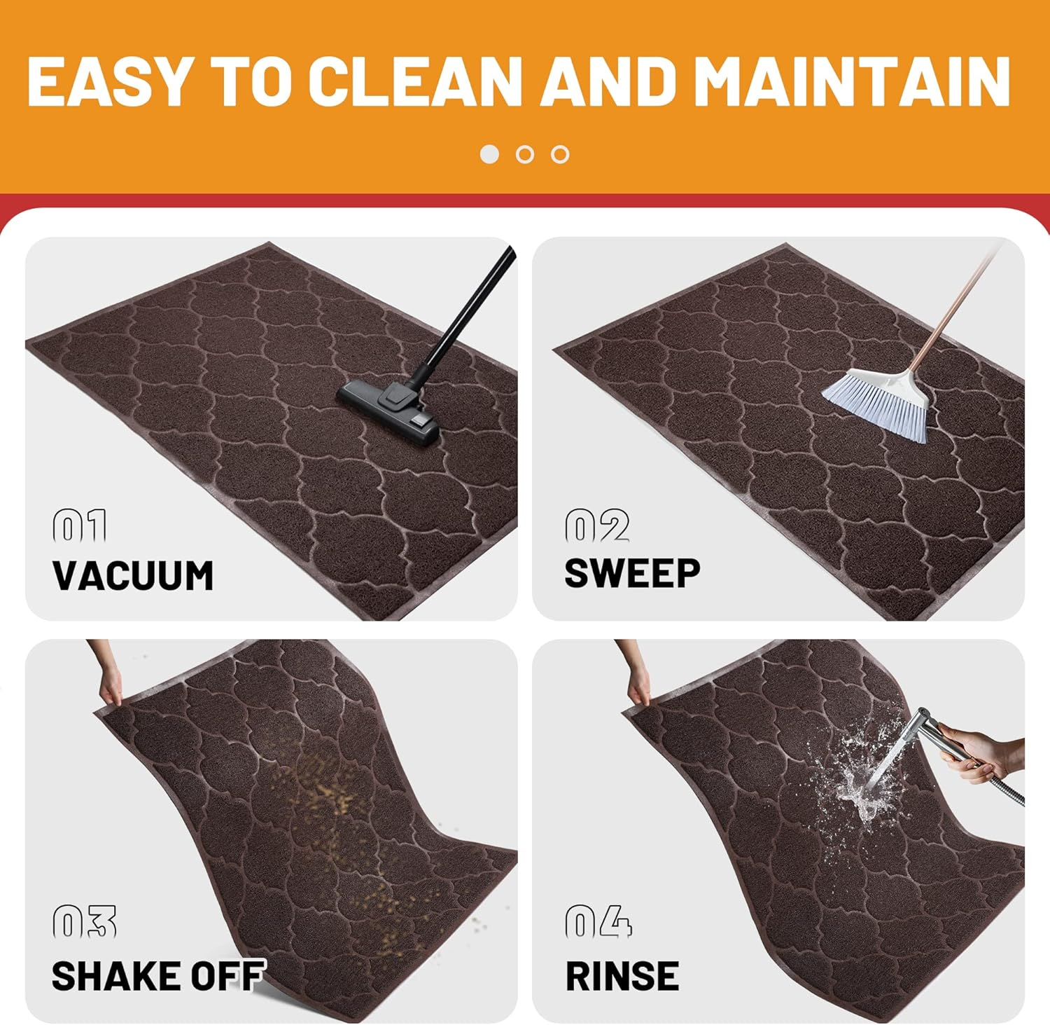 Large Door Mats,46X35 Inches XL Jumbo Size Outdoor Indoor Entrance Doormat, Waterproof, Easy Clean, Entryway Rug,Front Doormat inside outside Non Slip. (Brown) image number 5