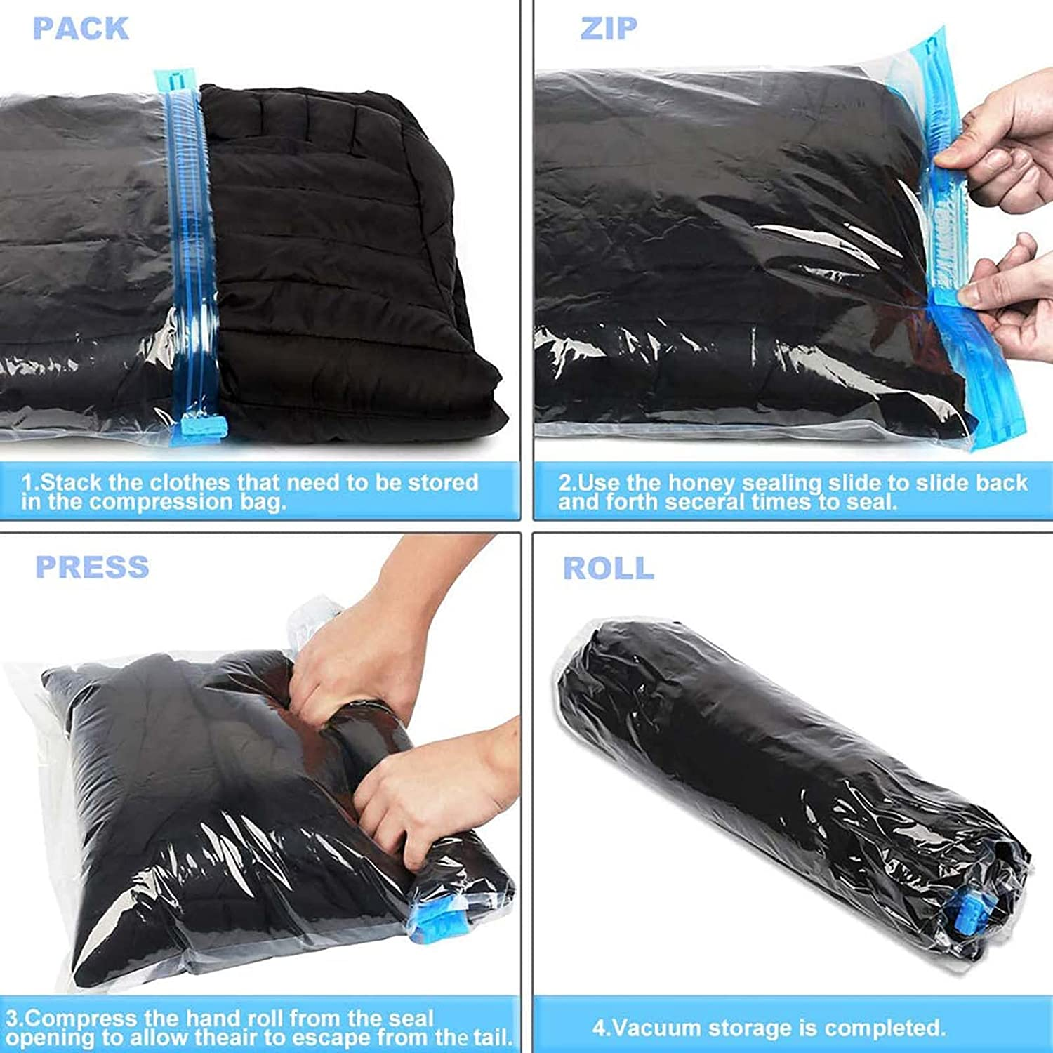 6 Pack Travel Space Saver Bags Vacuum Storage 35X50Cm,Compression Packing Cubes,Sealer Bag Roll-Up Compression Storage No Vacuum Needed and Packing Organizers for Travel, Comforters, Clothes image number 4
