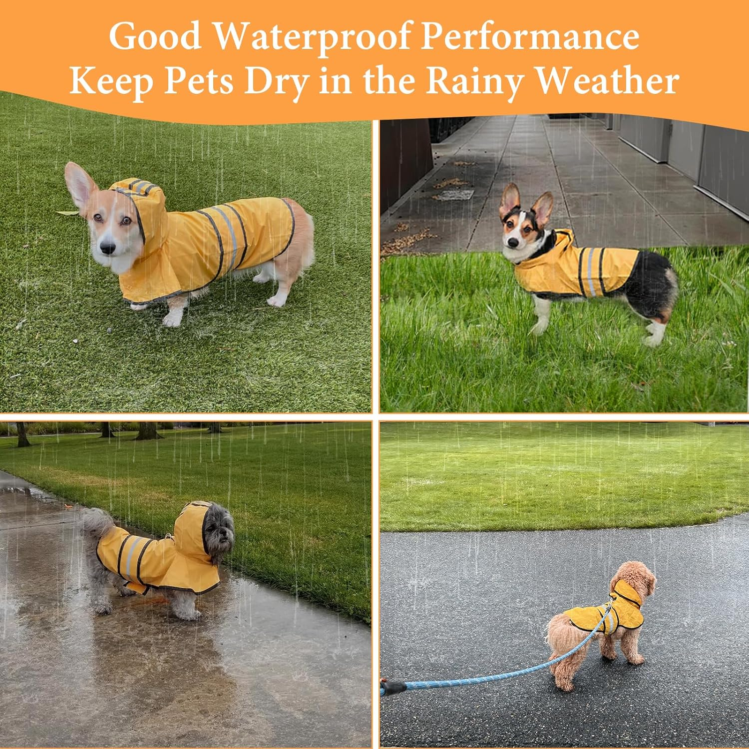 Wvacfre Dog Raincoat Hooded Poncho,Velcro Adjustable Waterproof Dog Raincoat Lightweight Reflective Tape Pet Slicker for Large Dogs image number 2