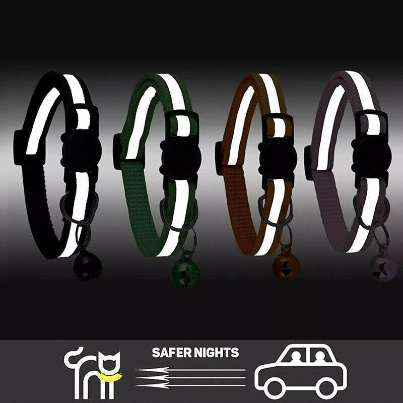 AIMALL 1 Pack Reflective Cat Collar with Safety Release Breakaway Buckle and Bell for Kitten Puppy Small Dog &ndash; Adjustable Nylon with White Stripe, 12 Colour Options