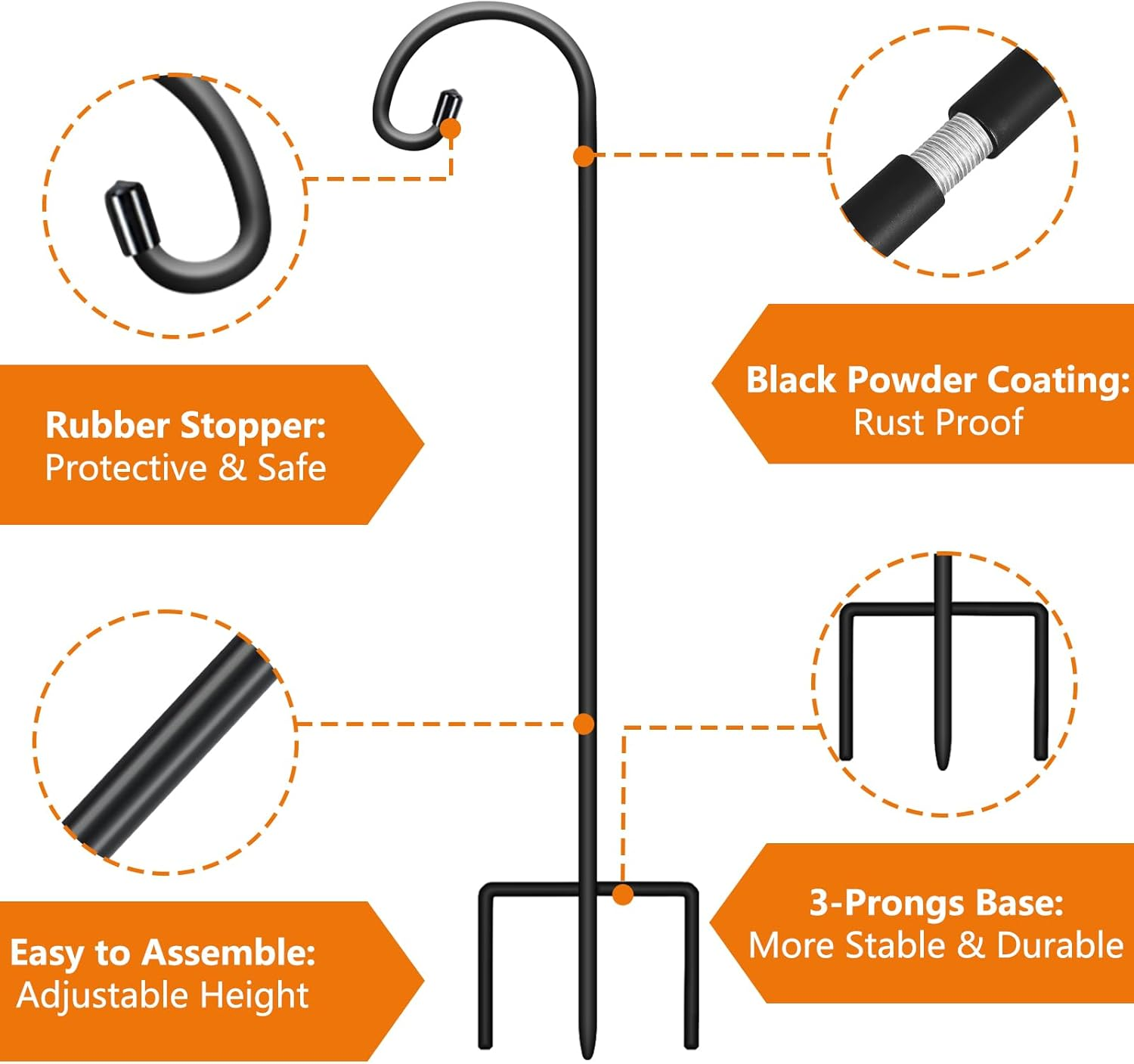 Gtongoko 8 Pack Shepherds Hooks for Outdoor 32 Inch Garden Hooks for Hanging Plants, Lanterns, Bird Feeders, Solar Lights, Mason Jars, Weddings Decor, Adjustable, Matte Black image number 6