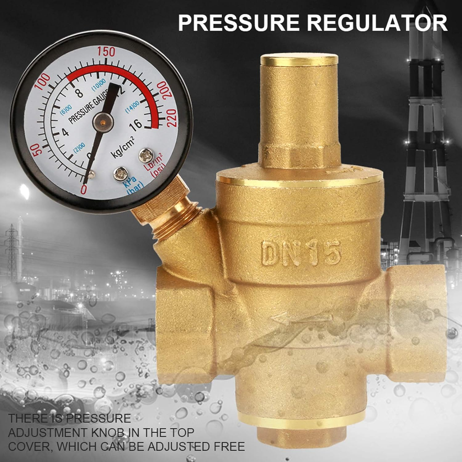 Pressure Regulator Regulated Water Pressure Regulator for Water System Equipment, DN15 Brass Pressure Reducer Valve with Gauge Meter image number 3