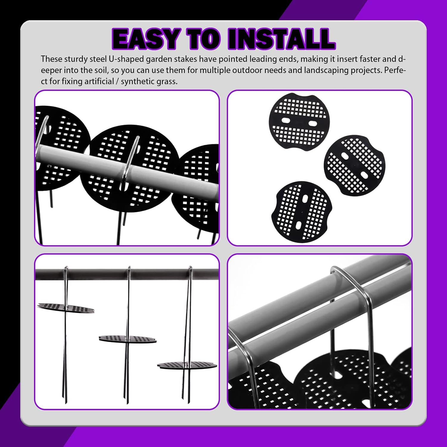 Swpeet 201Pcs U-Shaped Landscape Garden Stakes Staples and Plastic Fixing Gasket with Pick Hook Assortment Kit, Garden Lawn Landscape Staples for Irrigation Hoses, Fixed Fences, Artificial Turf Nails image number 6