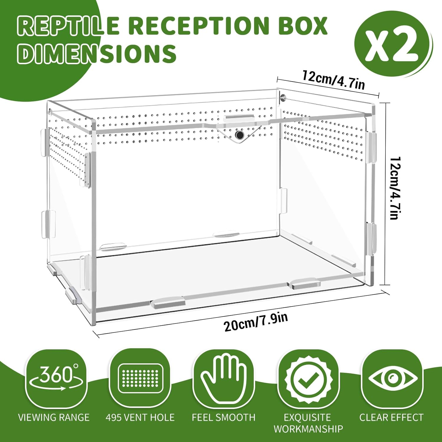 2 Sets Acrylic Clear Reptile Tank Accessories, Mini Spider Enclosure 7.9&rsquo;&rsquo;X4.8&rsquo;&rsquo;X4.8&rsquo;&rsquo;, Jumping Spider Enclosure - Acrylic Terrarium for Tarantulas, Reptiles (20 X 12 X 12Cm) image number 6