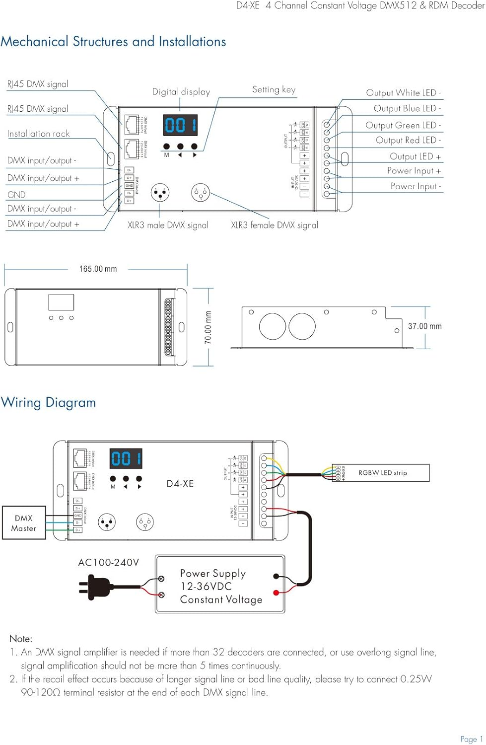 4 Channel Decoder DMX512 & RDM Decoder DMX 512 Digital Display Decoder Dimming Driver DMX512 Controller for LED RGBW Tape Strip Light RJ45 Connection image number 1