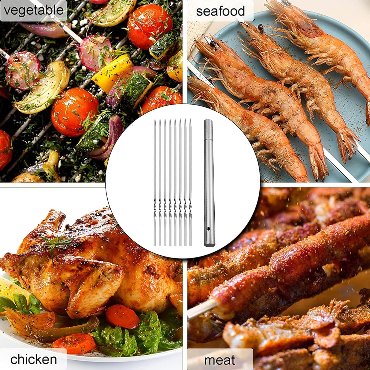 40Pcs Flat Metal Grilling Skewers, 304 Stainless Steel BBQ Skewers with Storage Tube, Reusable Barbecue Stick for Outdoor Camping Picnic Tools Cooking Tools image number 2