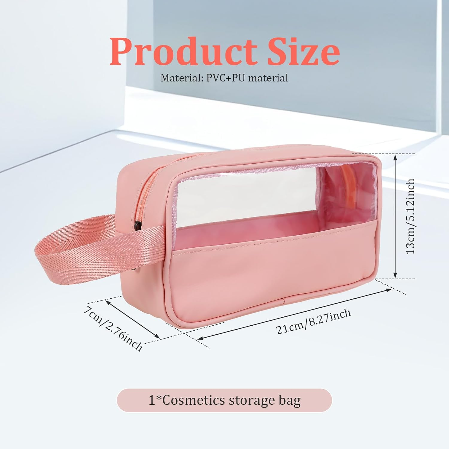Makeup Bag, PVC Clear Toiletry Wash Bag, Waterproof Transparent Cosmetic Bags, Large Capacity Clear Makeup Organizer, Side Carry Handle, Multifunctional Portable Wash Pouch, for Travel (Pink) image number 2